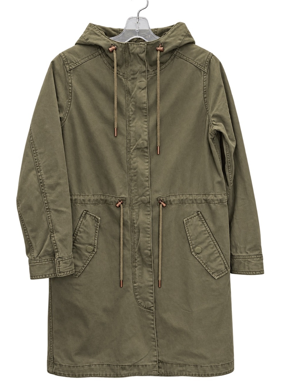 Roots Olive Green Hooded Utility Parka Womens Jacket XS Long Anorak Coat Fall